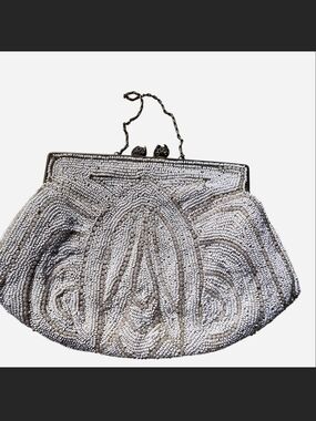 Beaded Evening Clutch Bag in White and Silver